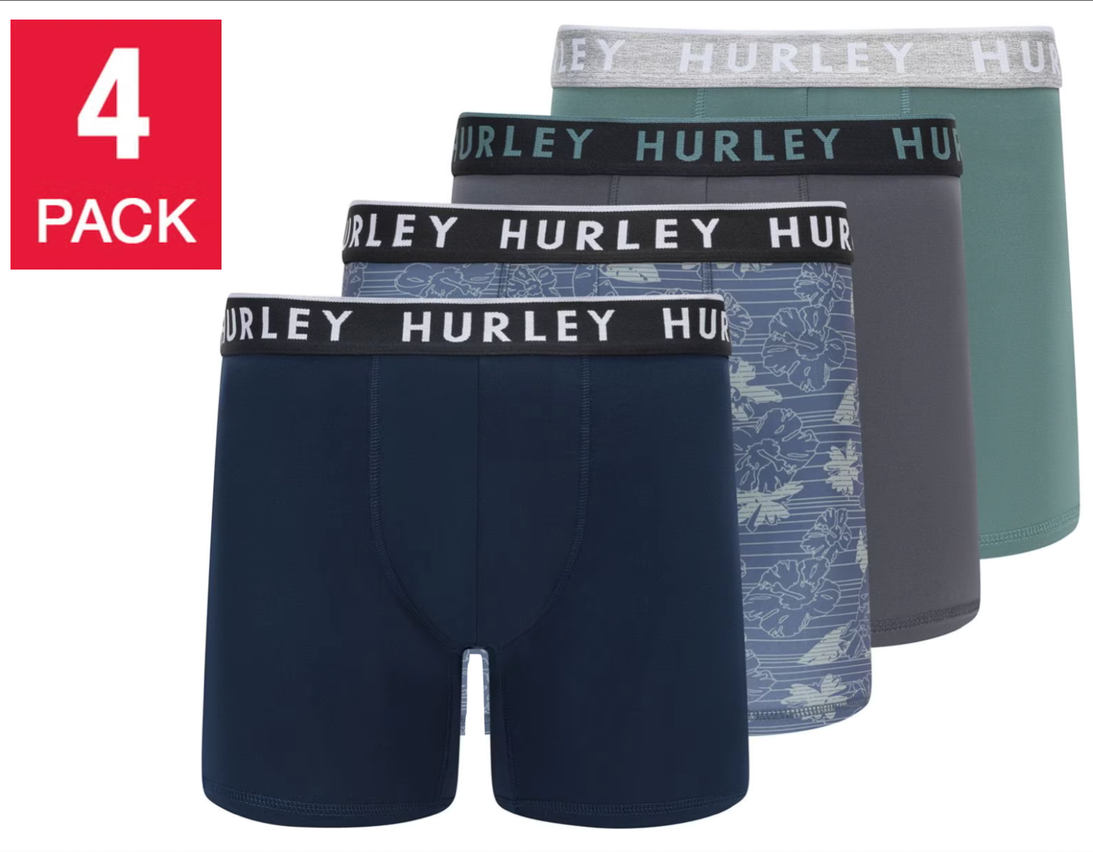 Hurley Men's Mens Boxer Brief, Assorted Colors (4-Pack)